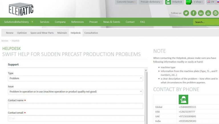 Elematic HelpDesk support request for precast production problems.