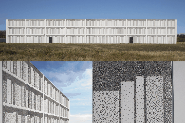 Viborg Landsarkiv in Viborg, Denmark tricks the viewer with its 3-D look. Design Shmidt Hammer Lassen Architects, pattern by Grethe Sørensen. Precast by Confac A/S.