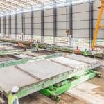 Precast wall panel production line with panels on the table