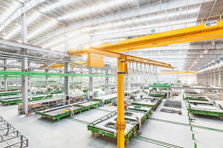 Circulation line for precast wall panel production line in operation