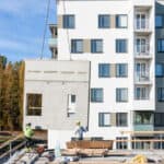 Precast concrete wall, sandwich wall installation in Vantaa, Finland.