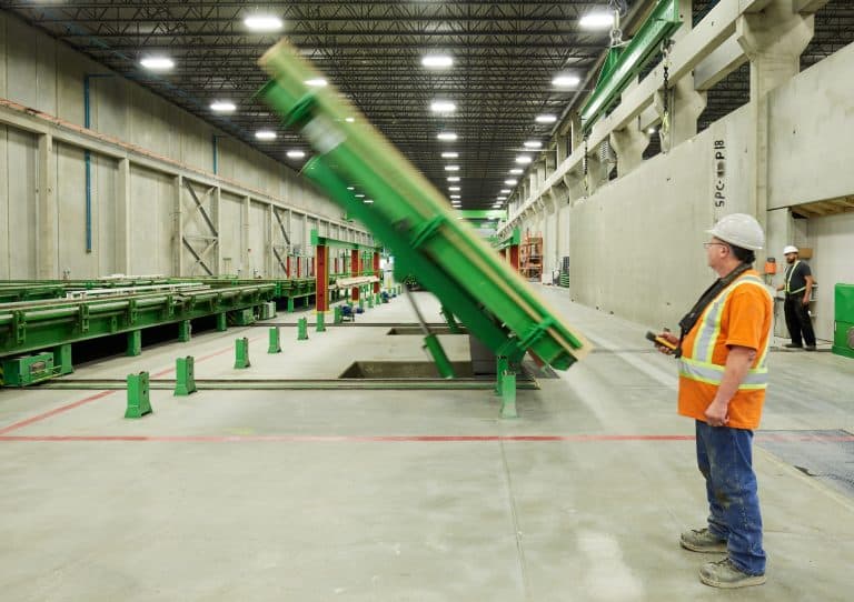 Tilting table on Elematic precast wall production line at Alberta Precast in Canada.