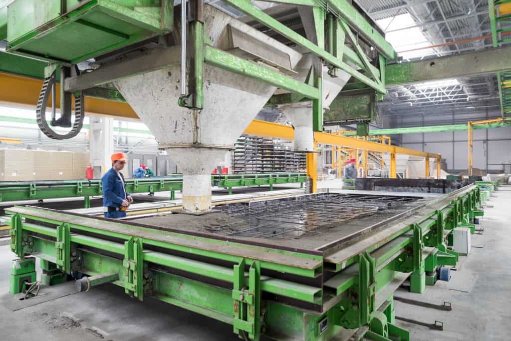 Precast wall production, casting a wall element.