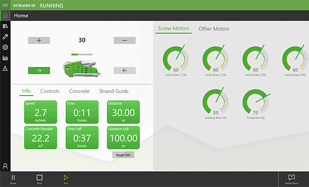 Extruder E9 2019 user interface