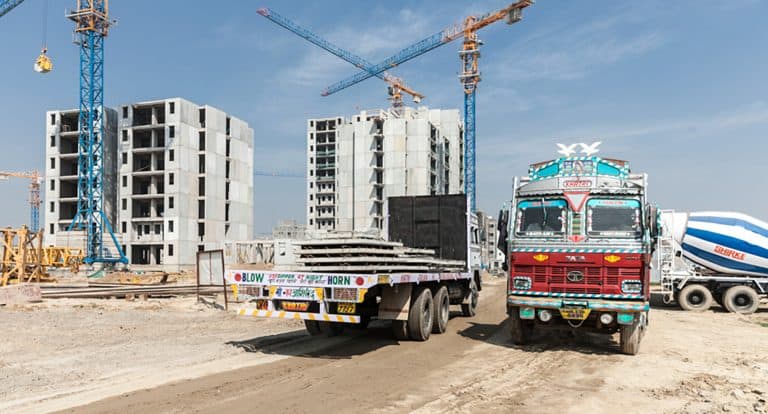 Precast concrete construction site.