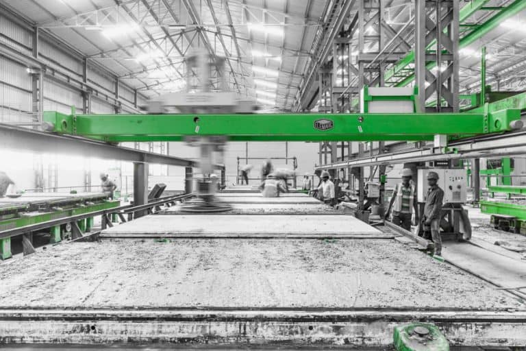 Precast wall production at B. G. Shirke Construction Technology.