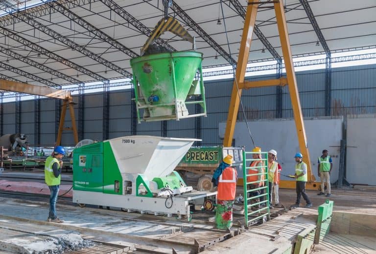 Hollow core production at BSBK precast concrete plant in India