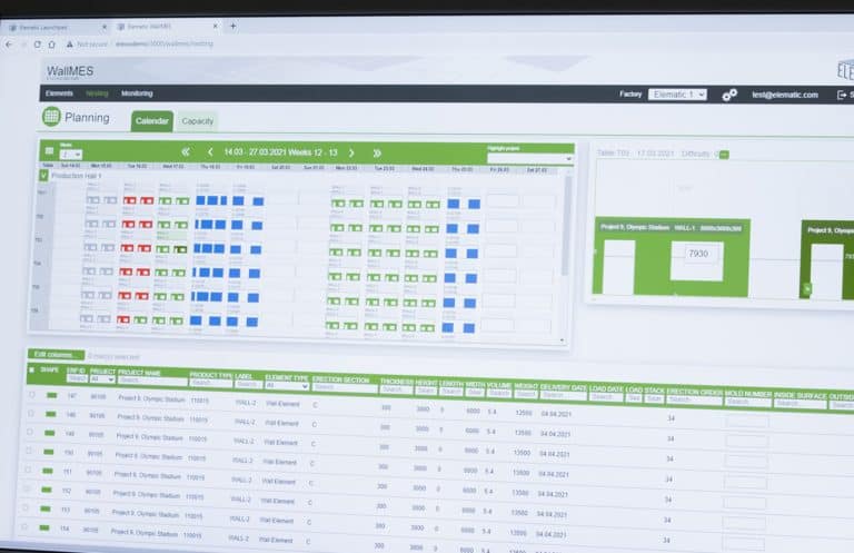 Precast software: Elematic Plant Control, wall production