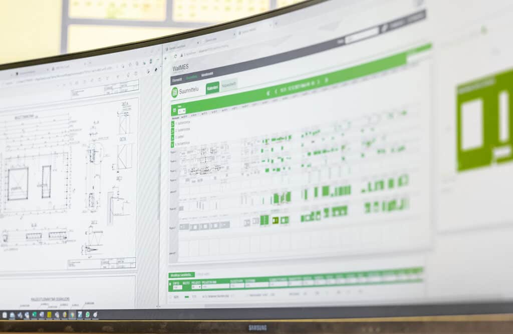 Precast wall production planning software Elematic Plant Control in use at VaBe precast plant.