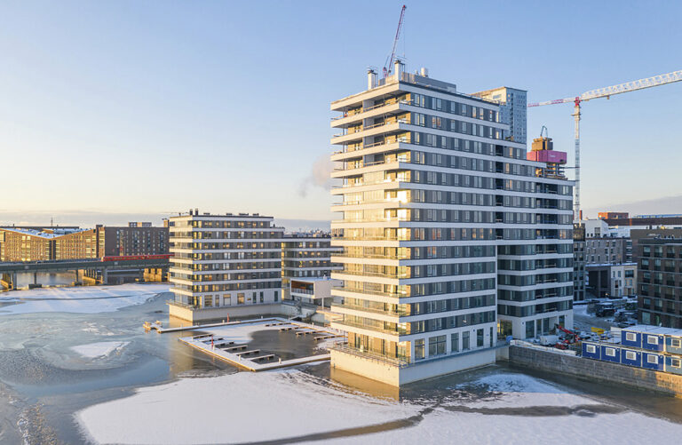 Precast concrete building facade, Helsinki, Finland. Building: Portus