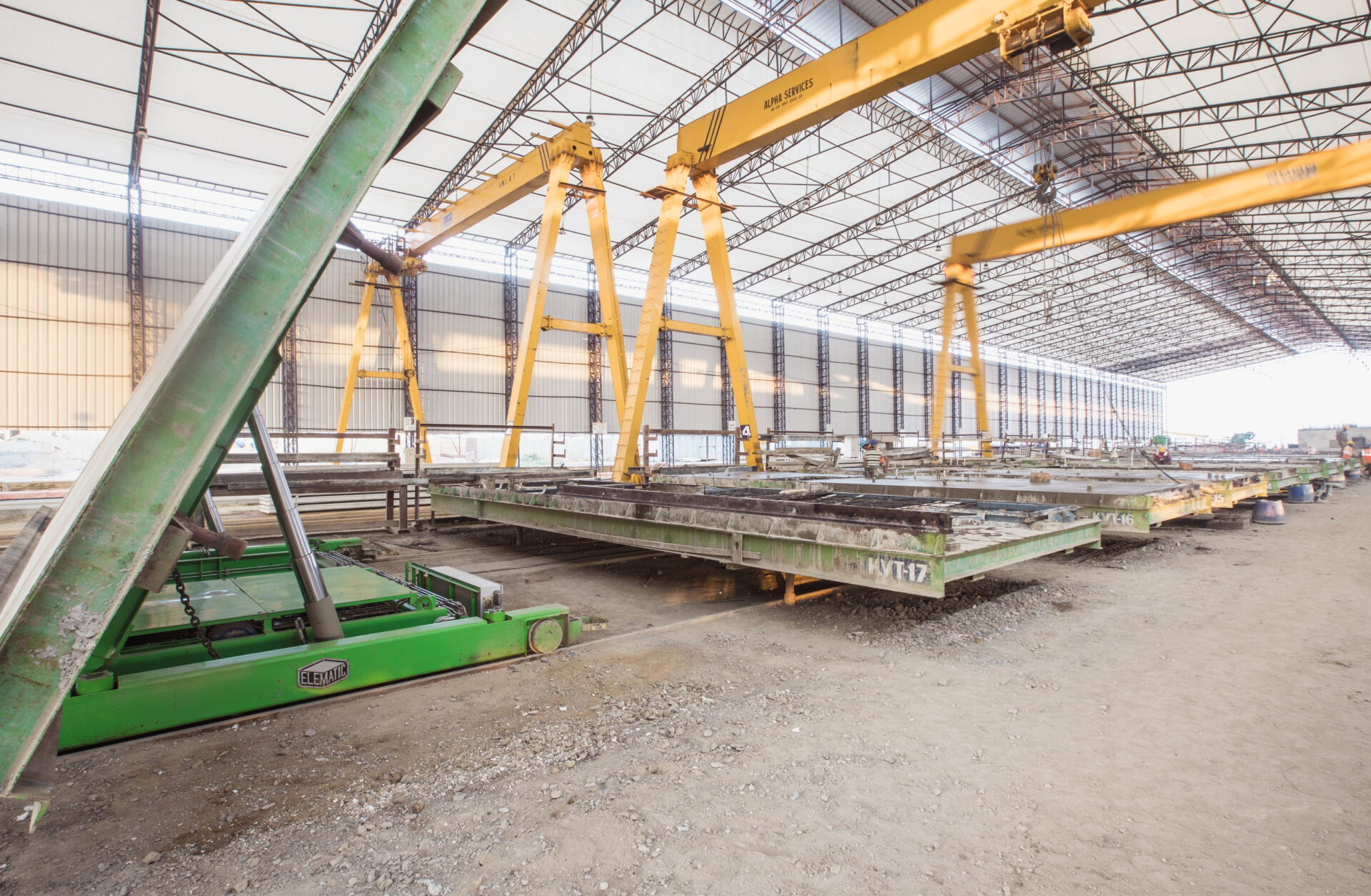 Tilting mold in precast wall production.