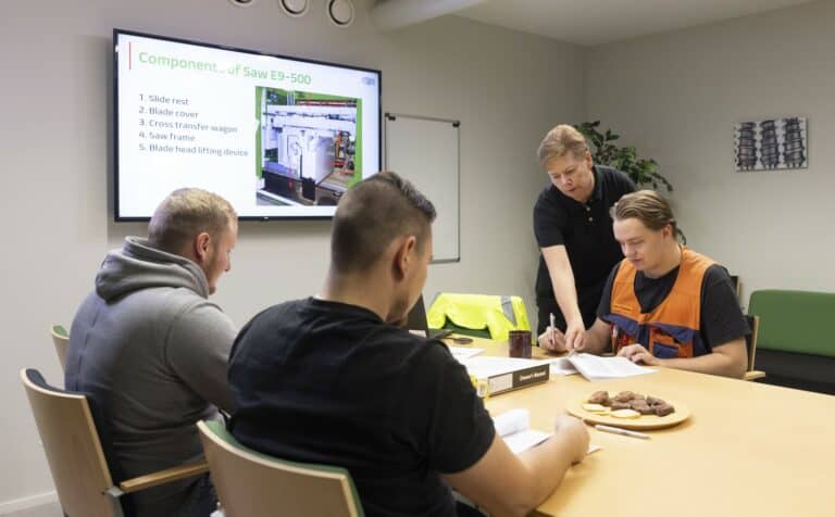 Precast machinery operator training in a classroom.