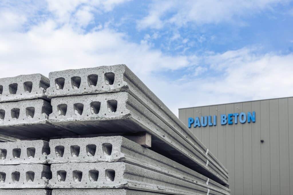 Pauli Beton's precast plant from the outside, with hollow core slabs