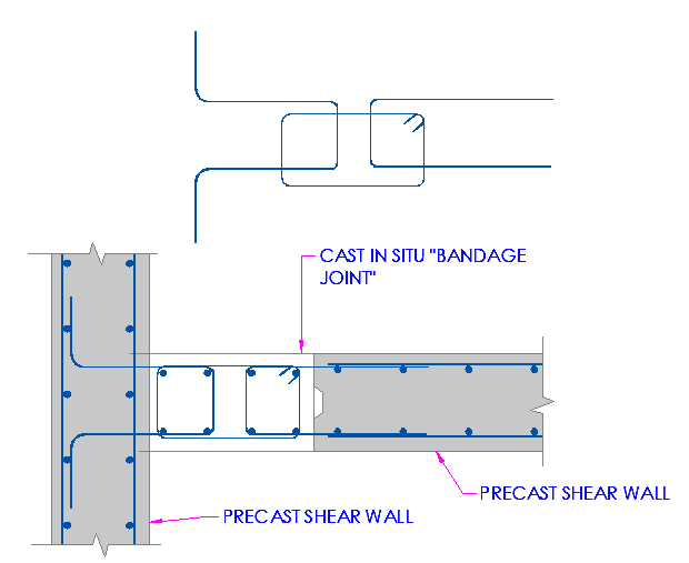 Precast wall connection, seismic T junction wet connection