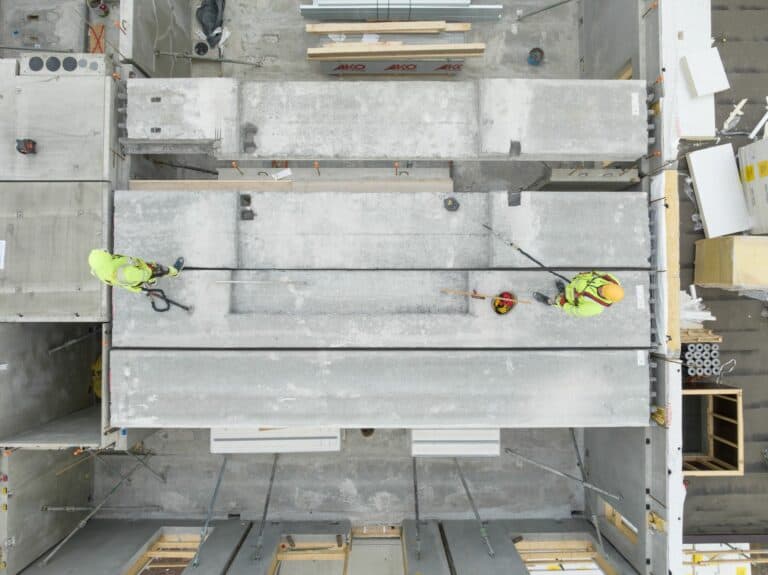 Installing recessed bathroom slabs.