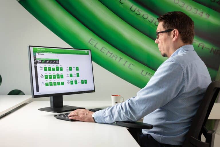 Elematic fleet management on a computer screen.