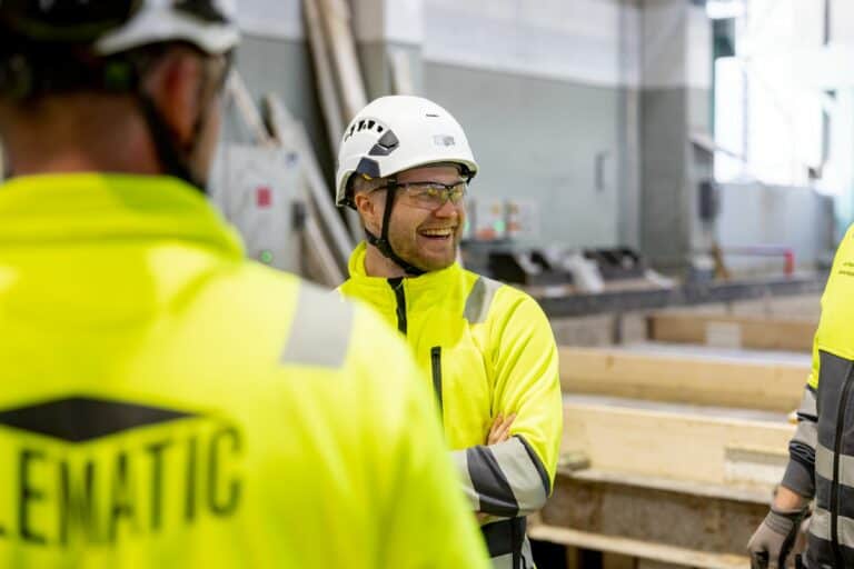 Elematic service team smiling and maintaining precast production
