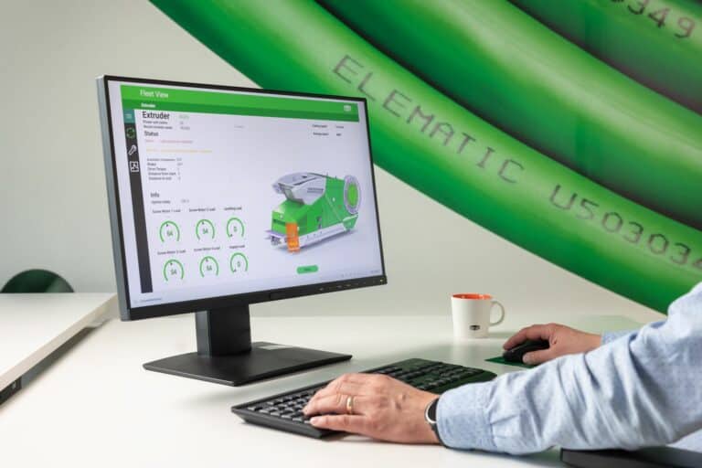 Built-in connectivity as a standard feature in Elematic Extruder E9 2026 and P7 2026 models. The connectivity enables the use of Elematic Fleet Management.