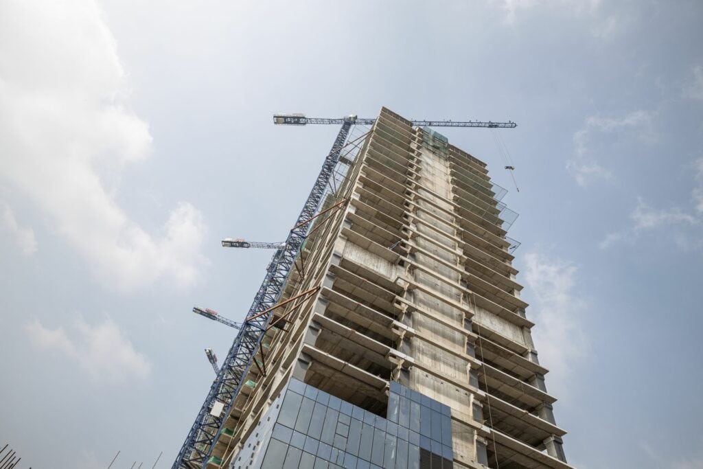 Construction site of a precast high-rise building.