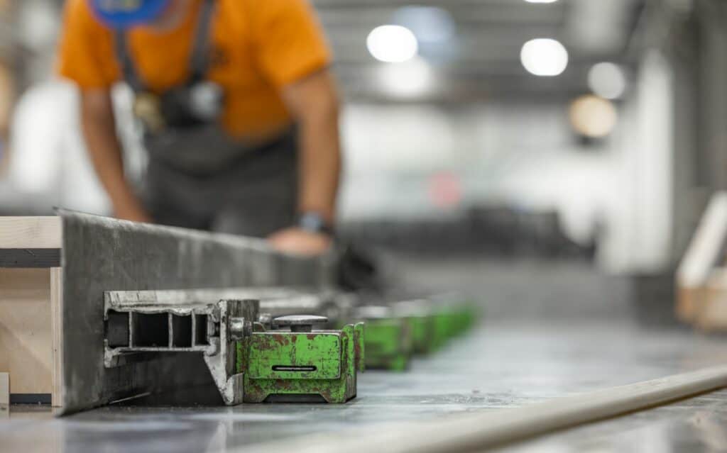 Elematic FaMe shuttering system in use at precast plant.